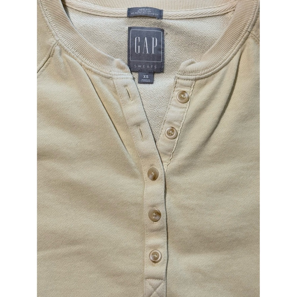 Gap Vintage Soft Henley Sweatshirt Butter Cream Button Placket Raglan XS - Picture 2 of 7